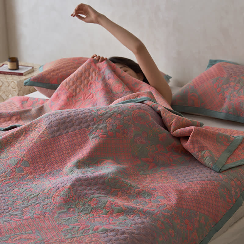 Cotton Gauze Quilt | 100% Organic Cotton | Floral Design, Multiple Sizes