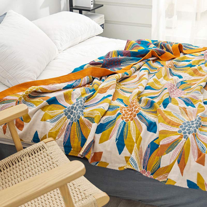 Cotton Quilt | Reversible Yellow Flower Print | Full/Queen Size