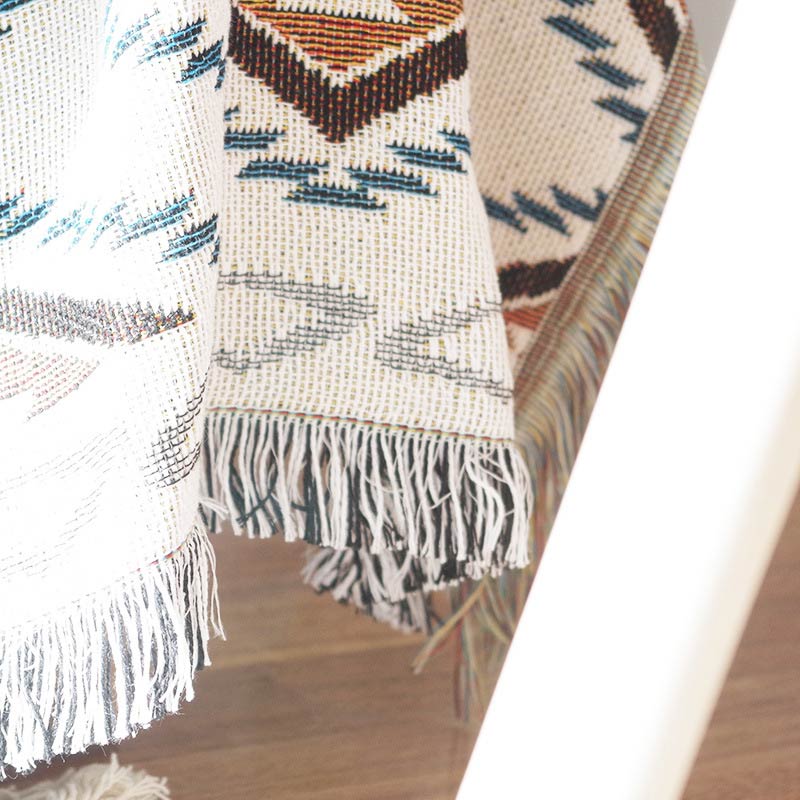 Bohemian Knitted Lounge Blanket | Cotton & Polyester | Reversible Design
