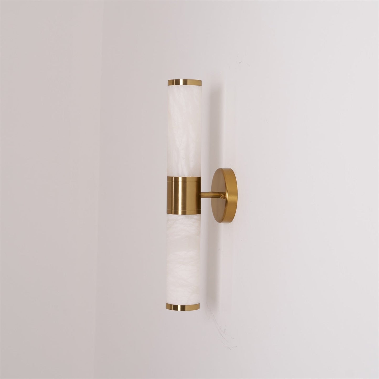 Alabaster Wall Lamp | Antique Brass Finish | White Shade