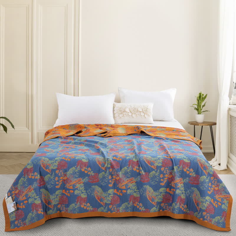Three Layers Cotton Gauze Quilt | Organic Cotton | Rustic Leaf Design