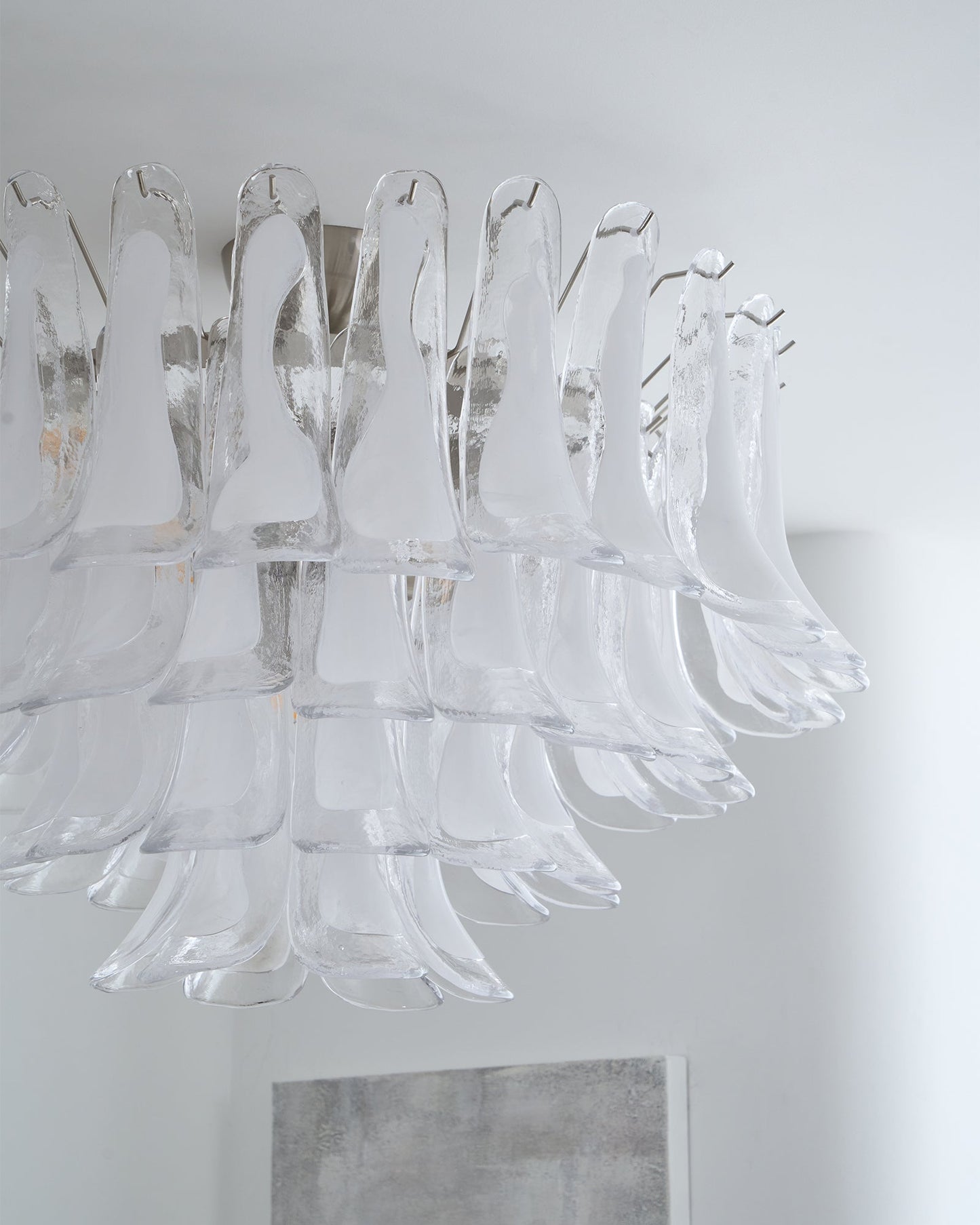 Murano Glass Ceiling Lamp | White & Clear Waves | 80cm Diameter