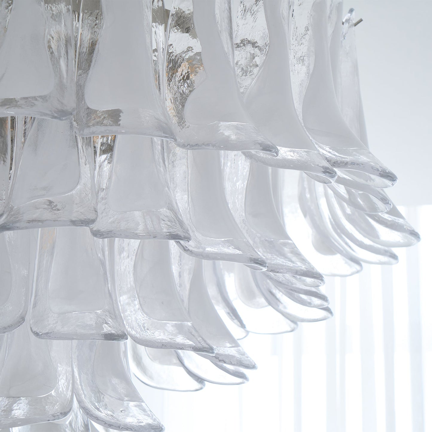 Murano Glass Ceiling Lamp | White & Clear Waves | 80cm Diameter