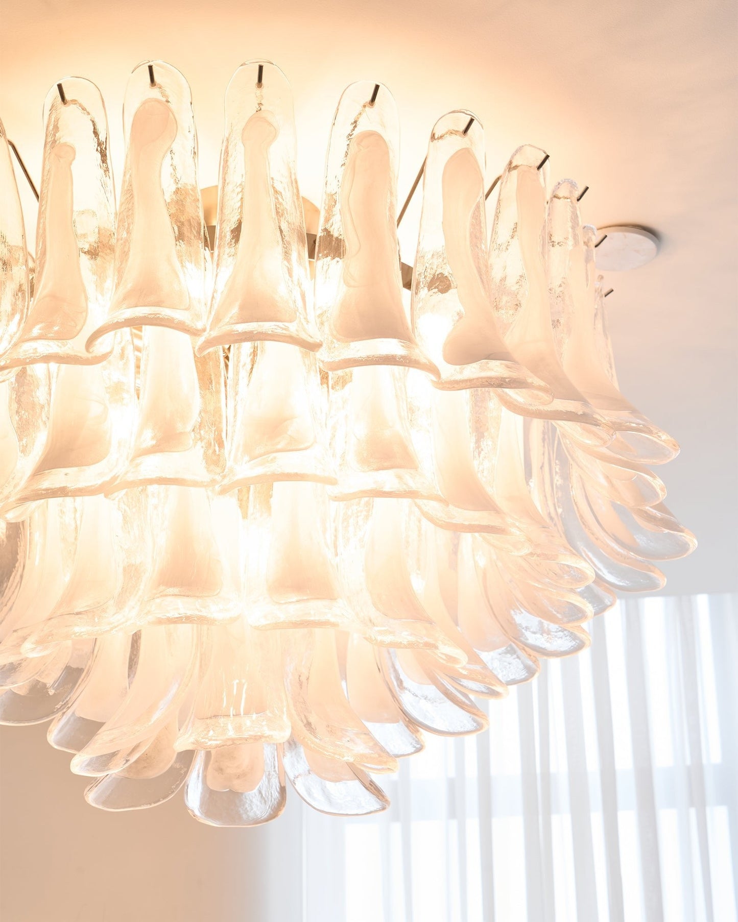 Murano Glass Ceiling Lamp | White & Clear Waves | 80cm Diameter