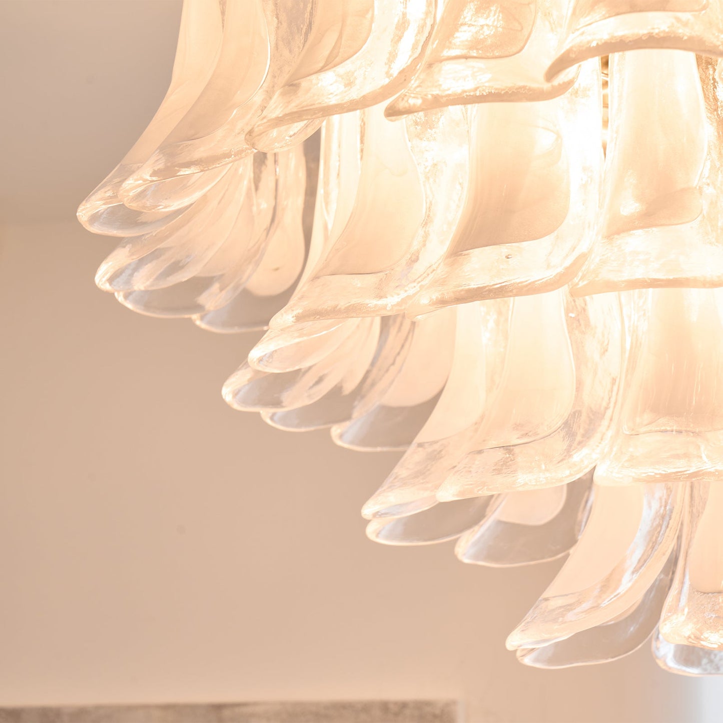 Murano Glass Ceiling Lamp | White & Clear Waves | 80cm Diameter