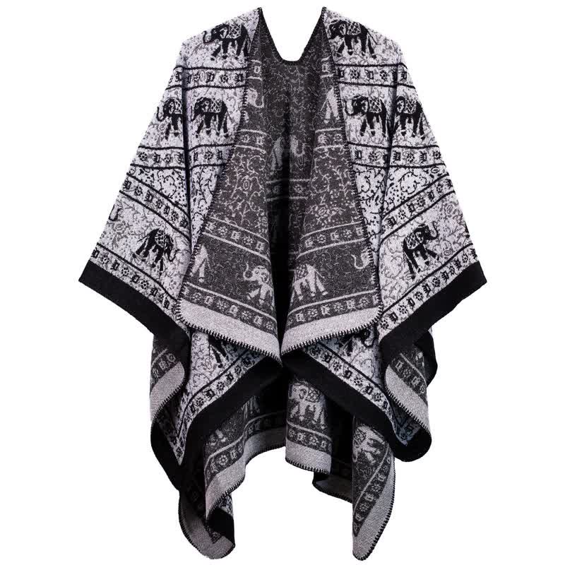 Jacquard Elephant Shawl Wrap | Soft Acrylic | 51" x 59"