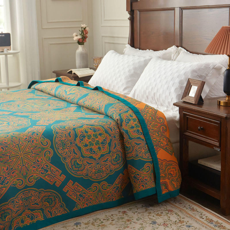 Boho Flower Coverlet | Bamboo Fiber | Reversible Design