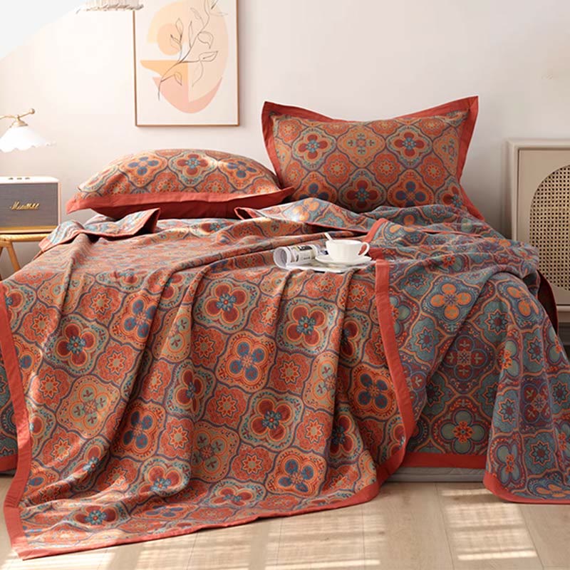 Cotton Quilt | Reversible Embroidered Petal Flower Pattern | Full, Queen, King Sizes