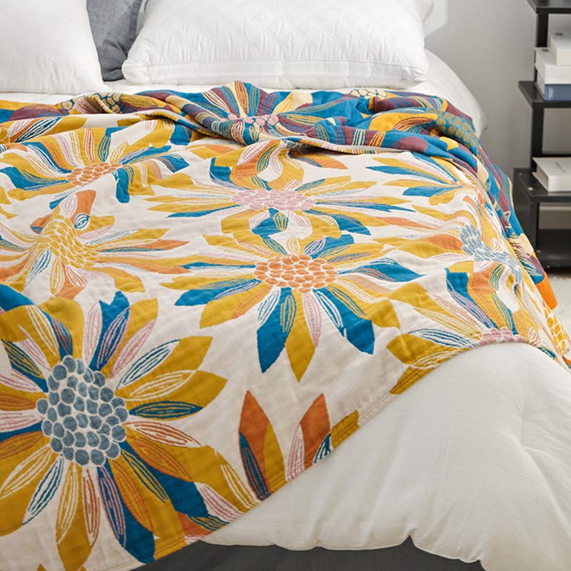 Cotton Quilt | Reversible Yellow Flower Print | Full/Queen Size