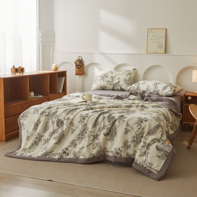 Cotton Gauze Quilt | Double-Sided Floral Design | Full/Queen Size
