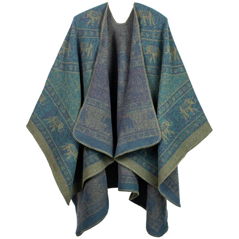 Jacquard Elephant Shawl Wrap | Soft Acrylic | 51" x 59"