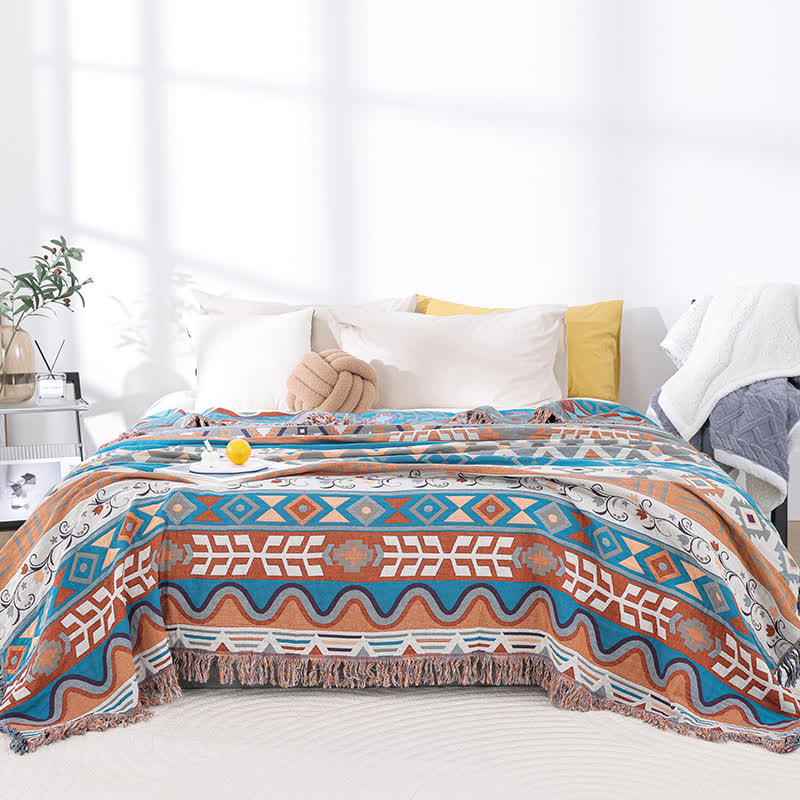 Cotton Geometric Tassel Quilt | Eco-Friendly Reactive Print | Queen Size