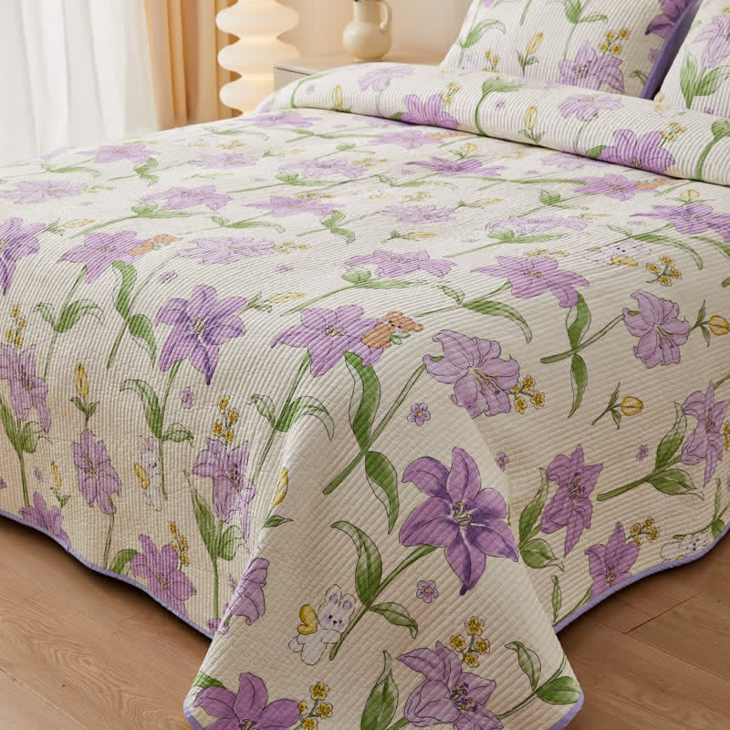 Quilted Cotton Bedding Set | Eco-Friendly Floral Design | Queen Size with 2 Pillowcases