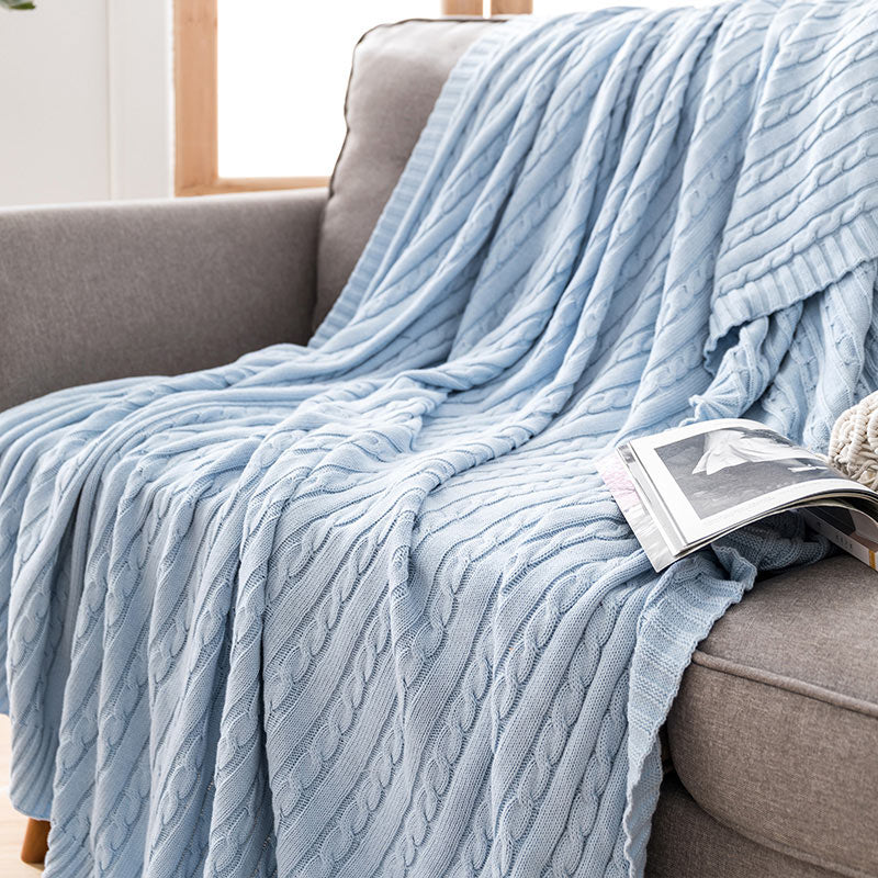 Cotton Knit Sofa Blanket | Soft & Cozy | Solid Color