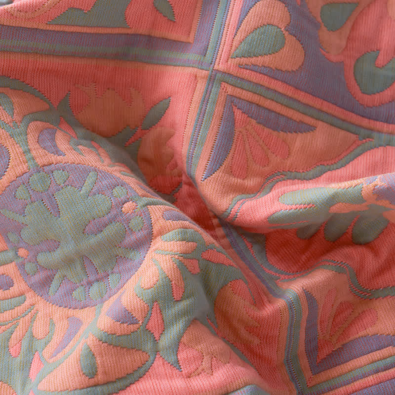 Jacquard Floral Cotton Quilt | 100% Organic Cotton | Reversible Design with Pillow Towels