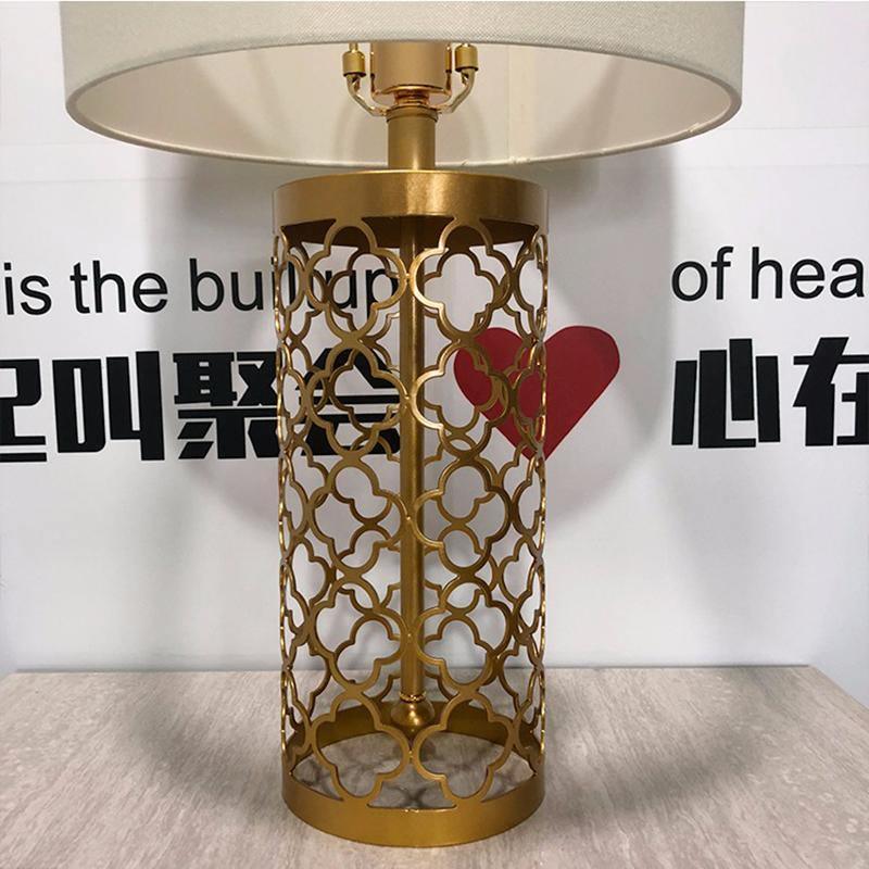 Openwork Table Lamp | Gold Metal Base | Satin Lampshade