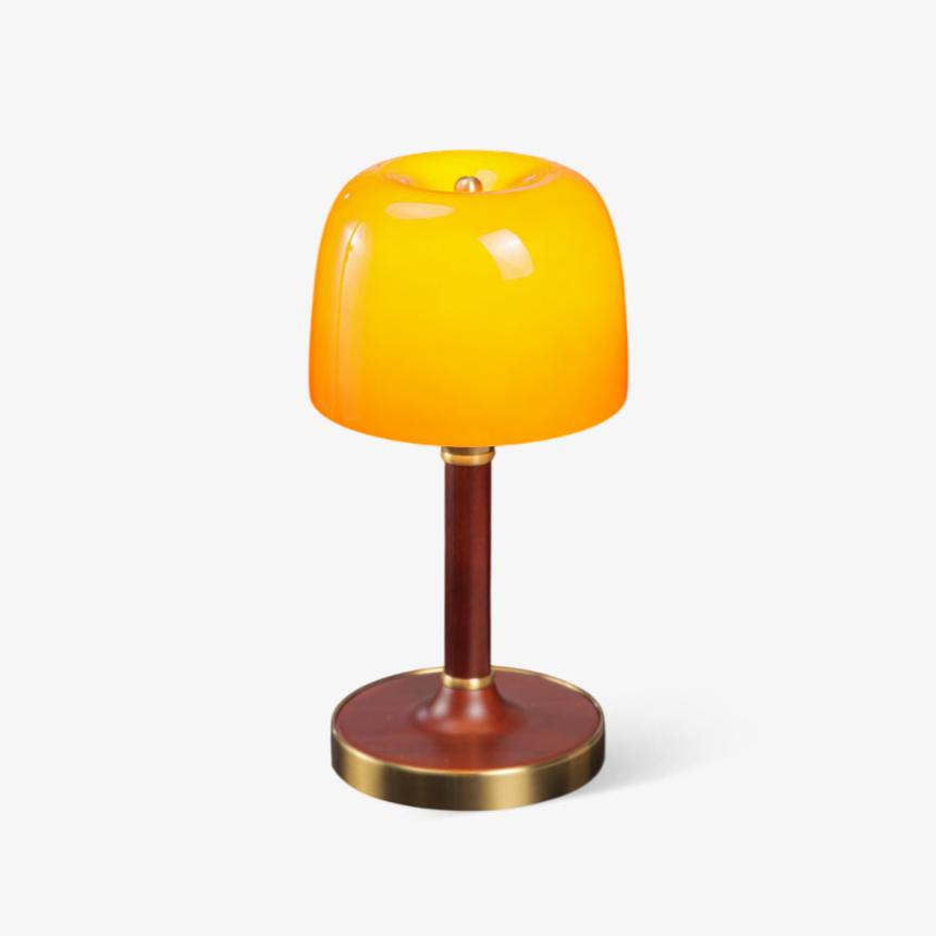 Elio Table Lamp | Amber Glass & Wood | Walnut Color
