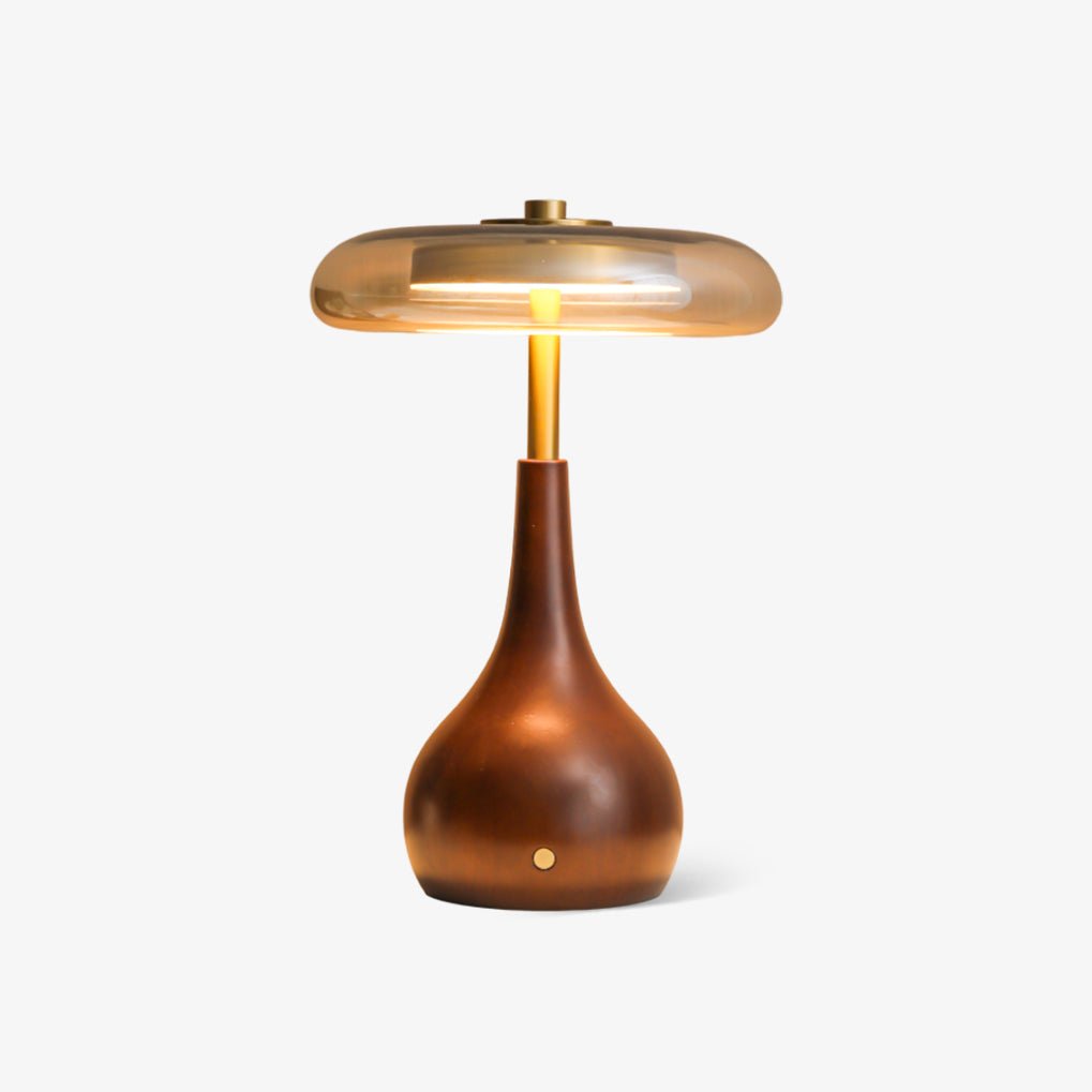 Theo Table Lamp | Wooden Base & Amber Glass Shade | 3-Color LED