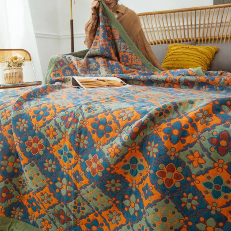 Boho Floral Quilt | 100% Organic Cotton | Reversible Design, Multiple Sizes