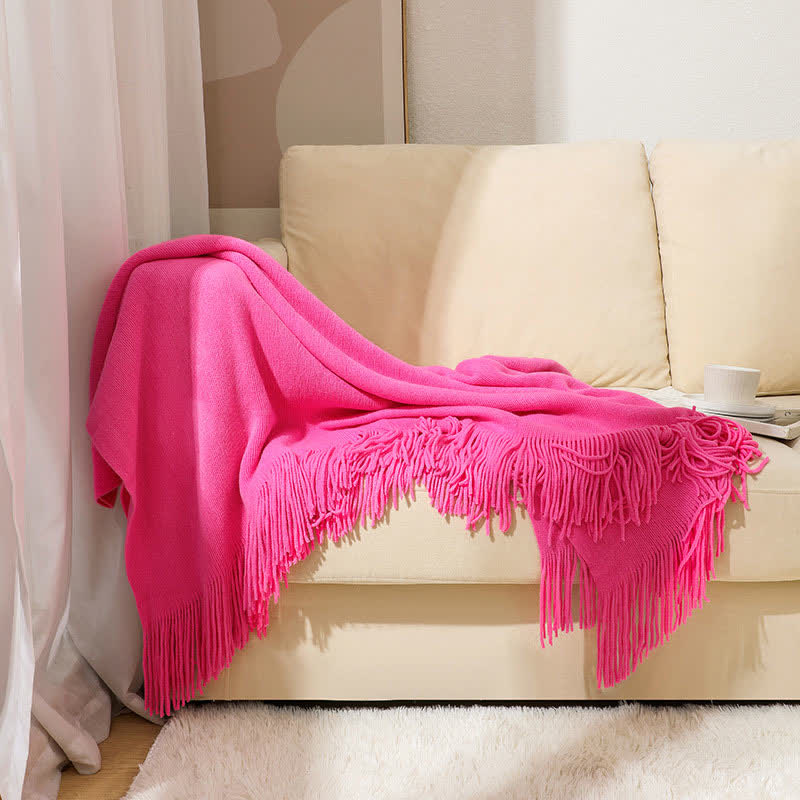 Tassel Throw Blanket | Soft Acrylic Fabric | 50" x 70" or 51" x 94"