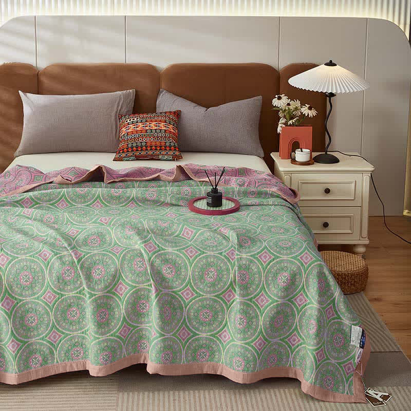 Boho Mandala Quilt | 100% Organic Cotton | Reversible Design, Full/Queen/King Sizes