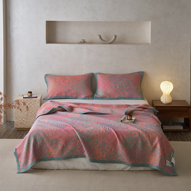 Cotton Gauze Quilt | 100% Organic Cotton | Floral Design, Multiple Sizes