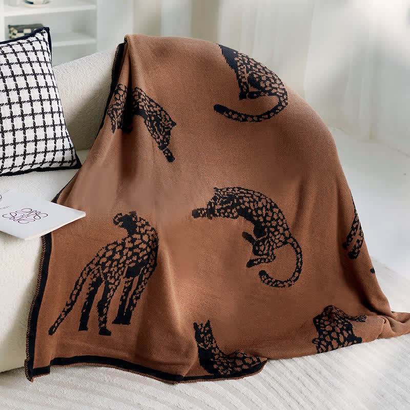 Retro Leopard Knitted Blanket | Premium Polyester | Multiple Sizes Available