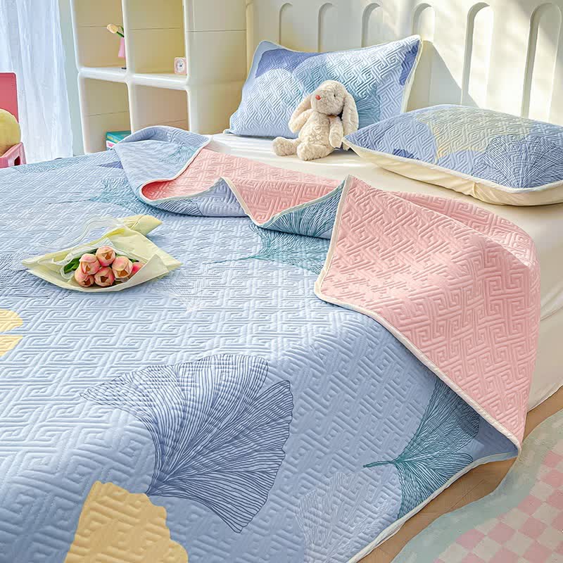Pure Cotton Ginkgo Leaf Coverlet | Eco-Friendly Organic Cotton | Available in Full, Queen, King Sizes