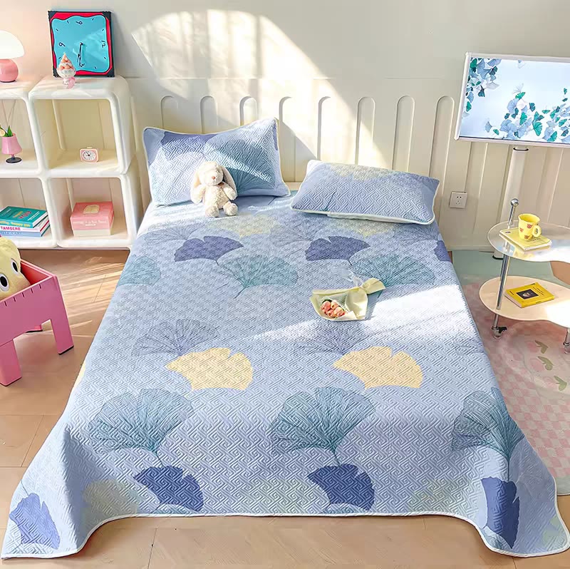 Pure Cotton Ginkgo Leaf Coverlet | Eco-Friendly Organic Cotton | Available in Full, Queen, King Sizes