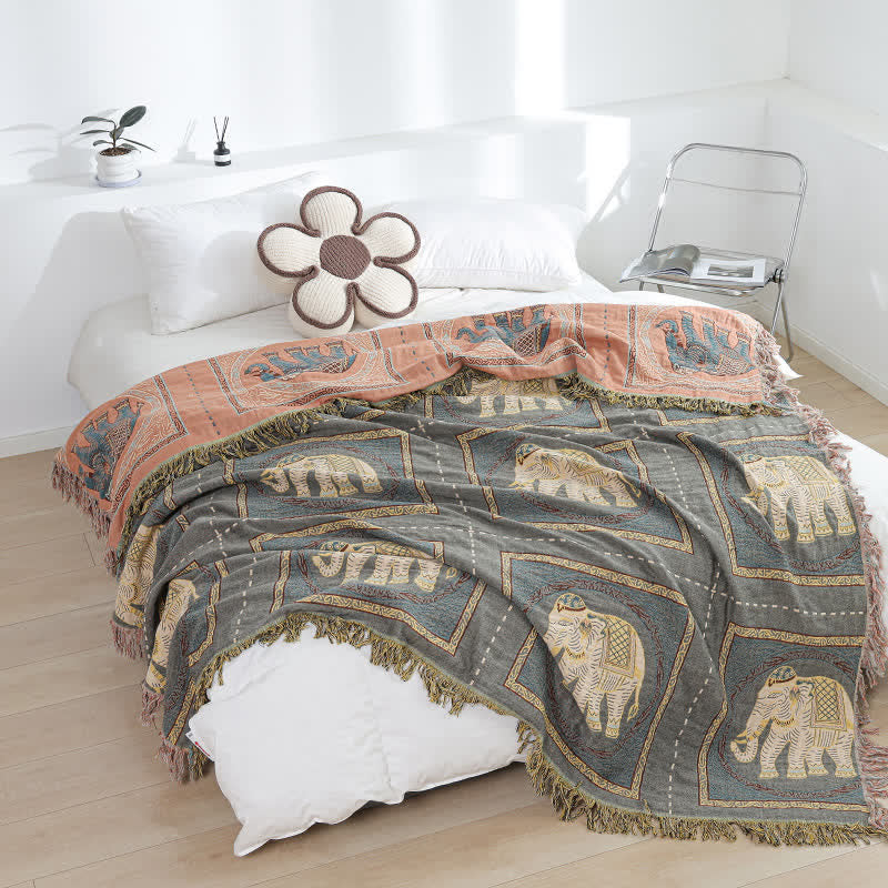 Bohemian Elephant Quilt | 100% Organic Cotton | Full & Queen Sizes