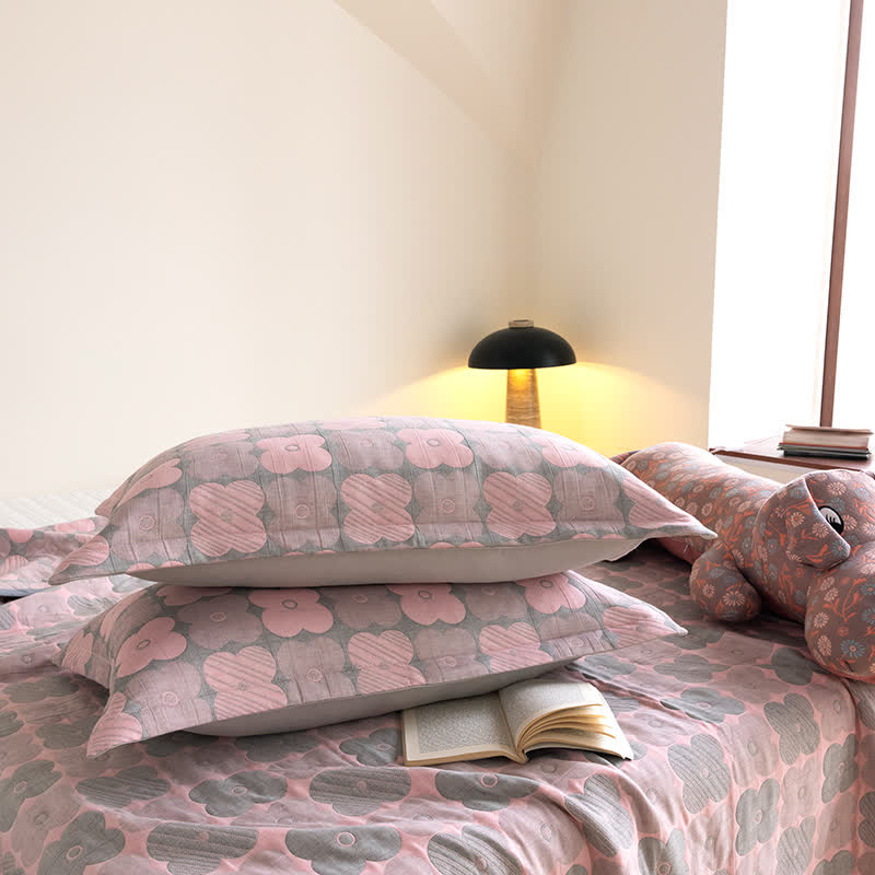 Cotton Gauze Quilt Set | Floral Print | Queen Size with 2 Pillowcases