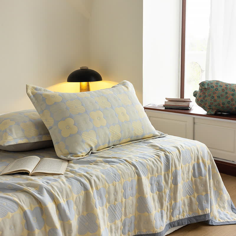 Cotton Gauze Quilt Set | Floral Print | Queen Size with 2 Pillowcases