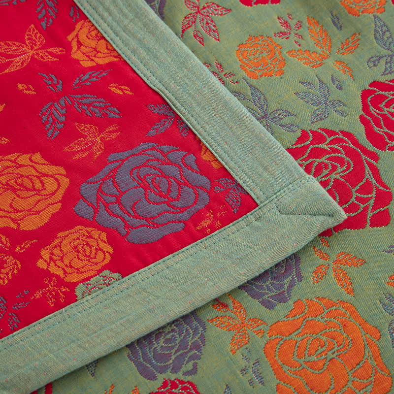 Elegant Rose Cotton Gauze Quilt Set | 100% Organic Cotton | Includes 1 Quilt + 2 Pillowcases