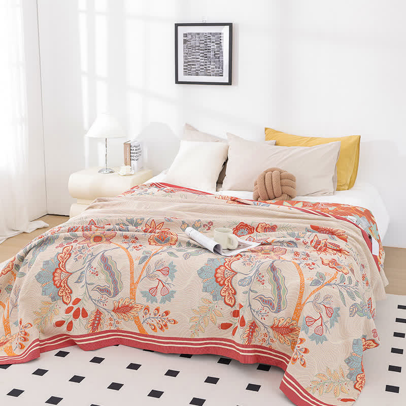 Rustic Floral Cotton Quilt Set | 100% Organic Cotton | King Size with 2 Pillowcases