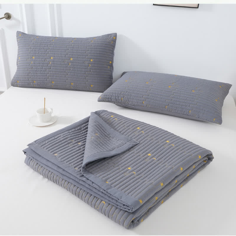 Moon & Star Quilt Set | Premium Polyester | Queen Size, 2 Pillowcases