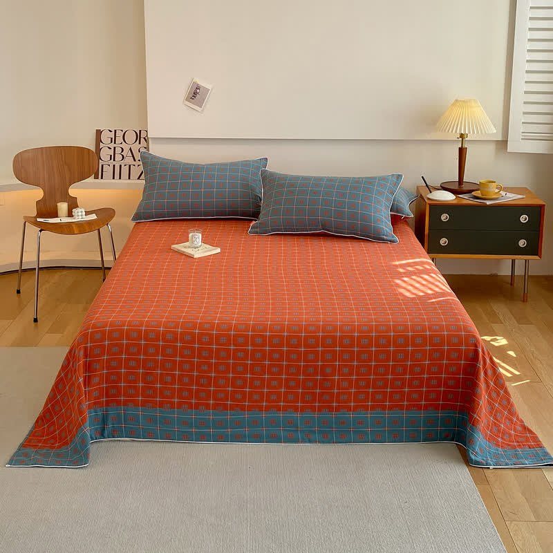 Cotton Gauze Plaid Bedding Set | 100% Organic Cotton | Twin Coverlet with Pillowcases