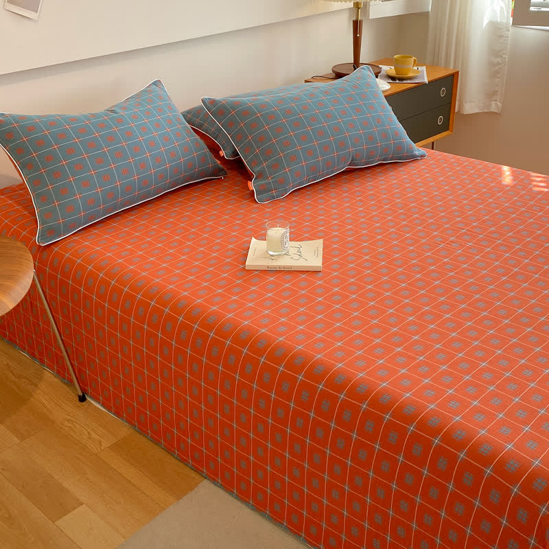 Cotton Gauze Plaid Bedding Set | 100% Organic Cotton | Twin Coverlet with Pillowcases