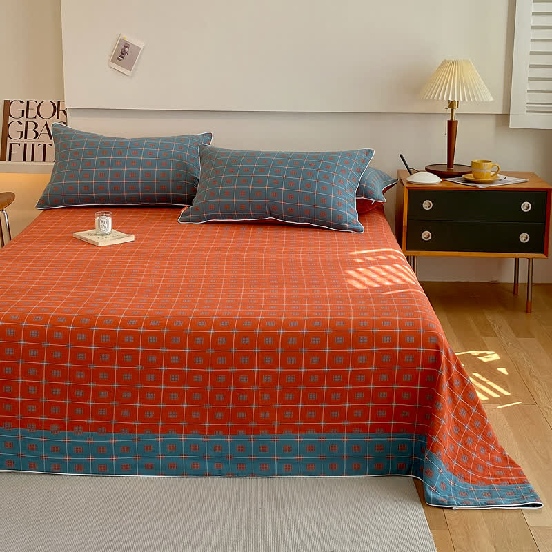 Cotton Gauze Plaid Bedding Set | 100% Organic Cotton | Twin Coverlet with Pillowcases