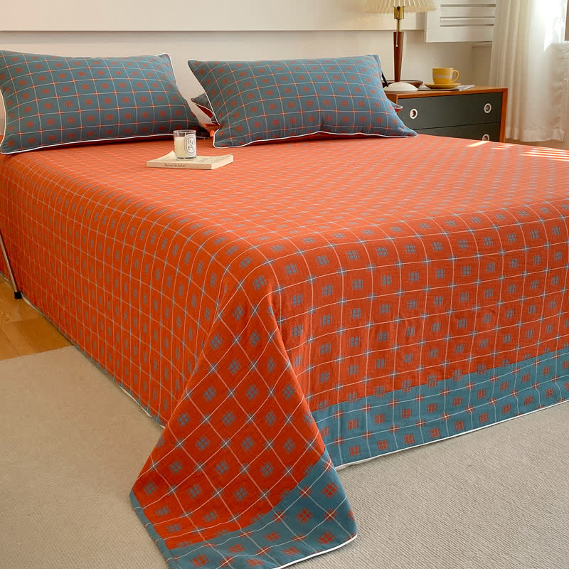 Cotton Gauze Plaid Bedding Set | 100% Organic Cotton | Twin Coverlet with Pillowcases