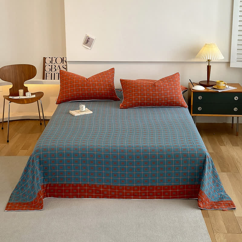 Cotton Gauze Plaid Bedding Set | 100% Organic Cotton | Twin Coverlet with Pillowcases