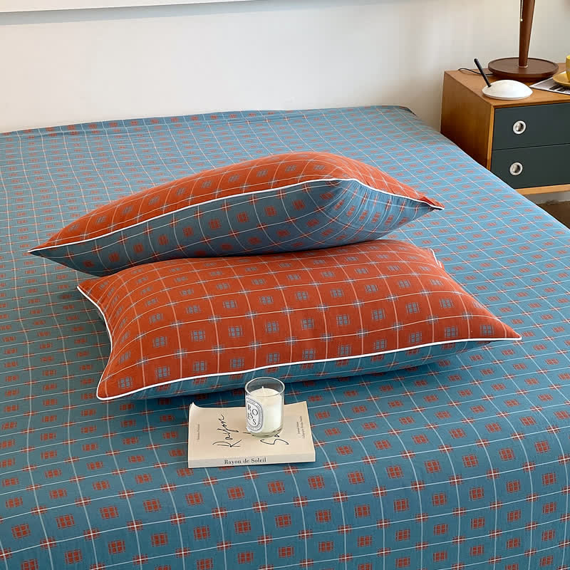 Cotton Gauze Plaid Bedding Set | 100% Organic Cotton | Twin Coverlet with Pillowcases