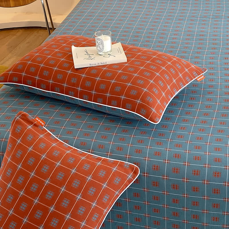 Cotton Gauze Plaid Bedding Set | 100% Organic Cotton | Twin Coverlet with Pillowcases