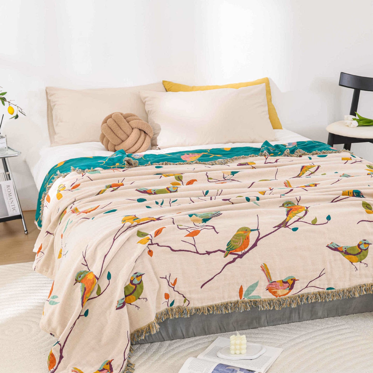Cotton Gauze Quilt | Eco-Friendly Bird Prints | Full/Queen Size