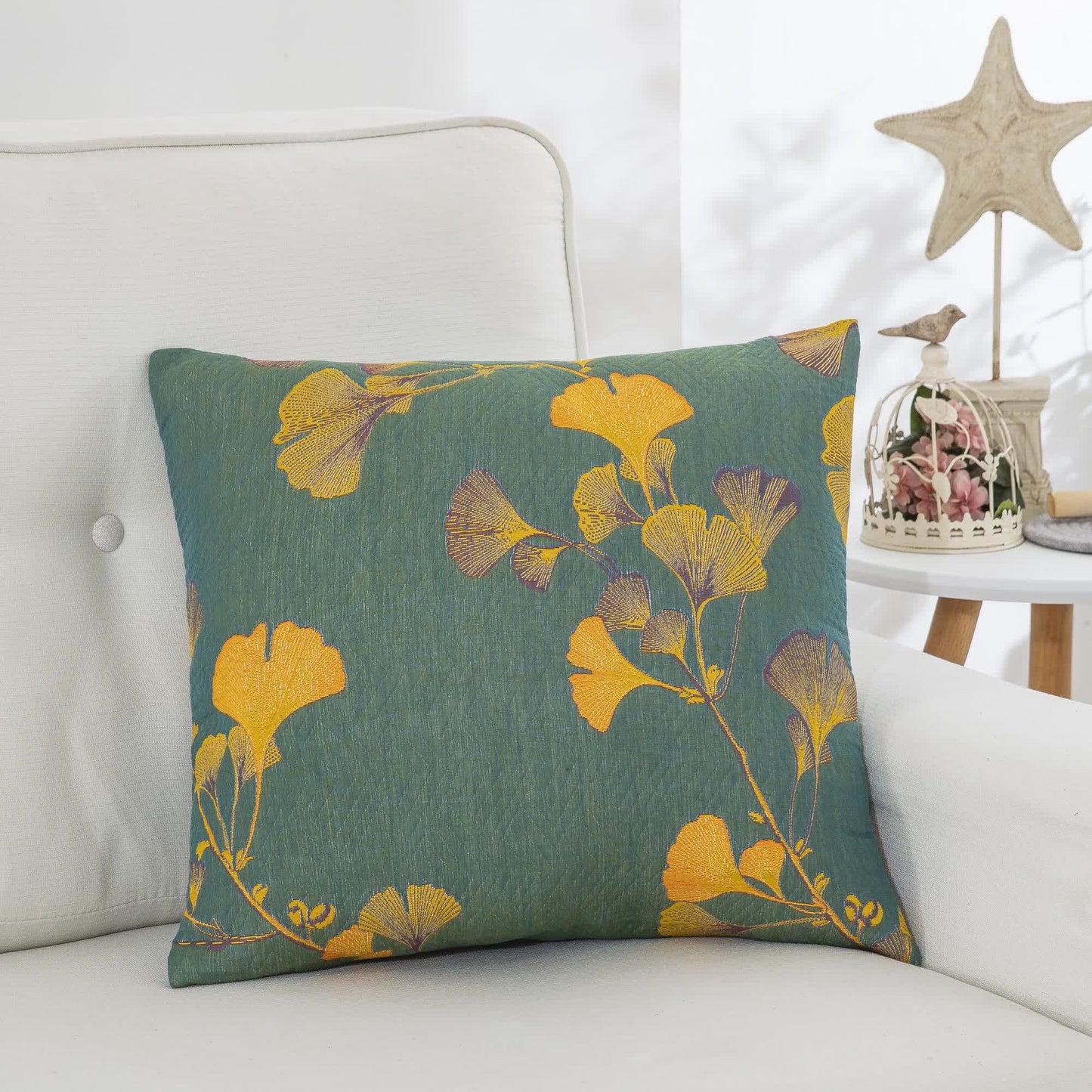 Cotton Gauze Pillowcases | Jacquard Ginkgo Leaf Design | Set of 2