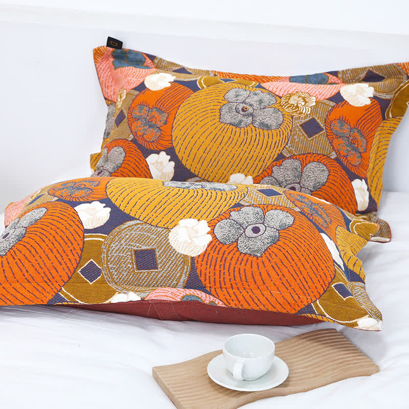 Reversible Cotton Gauze Quilt | Colorful Persimmon | Available in Full, Queen, King Sizes