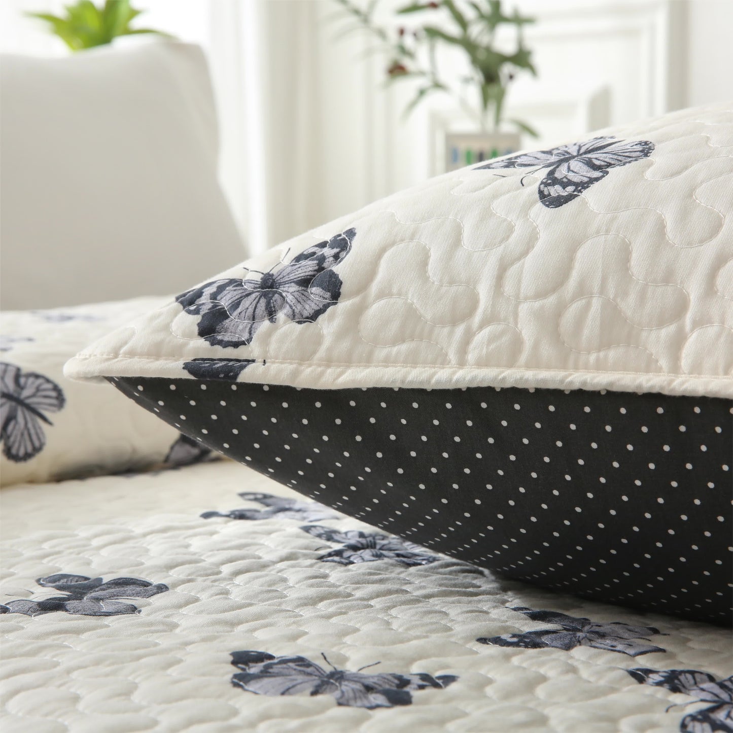 Cotton Quilted Bedding Set | Butterfly Print | Full/Queen/King Options