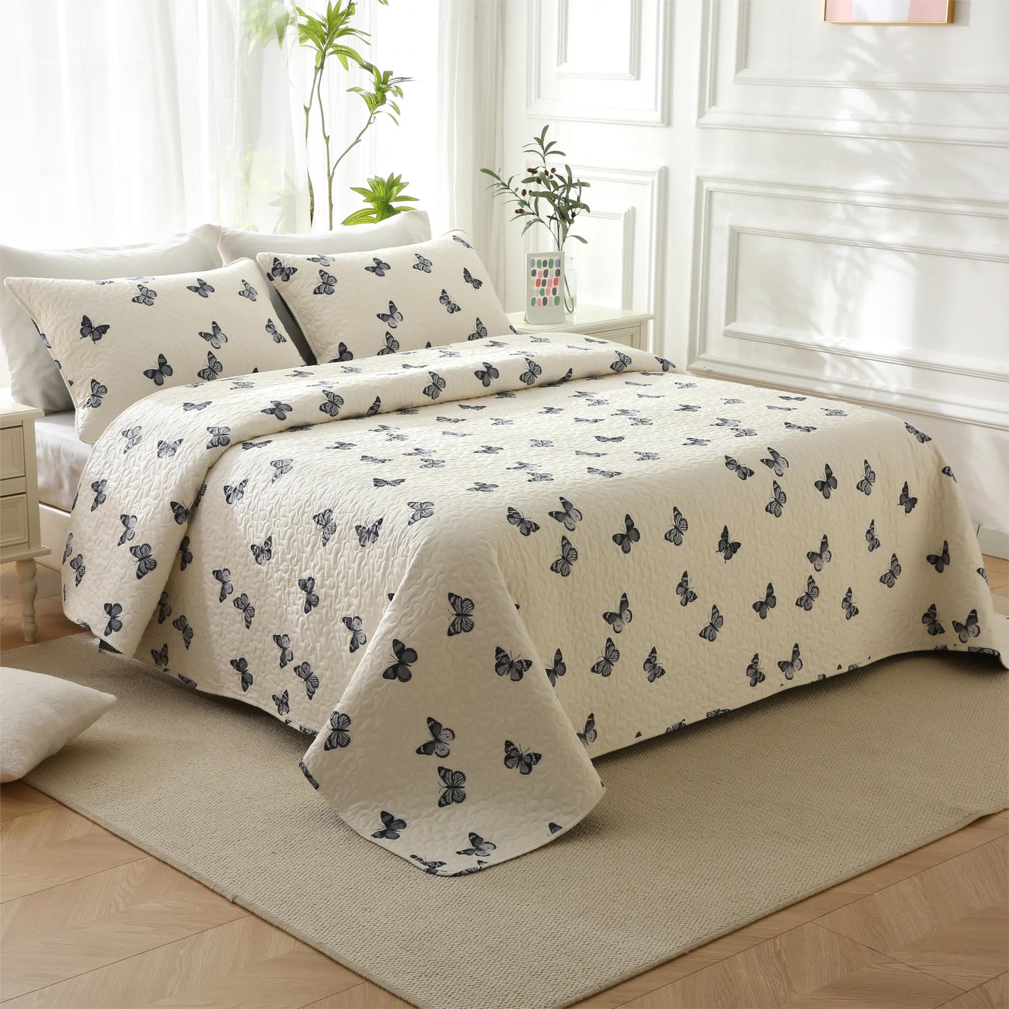 Cotton Quilted Bedding Set | Butterfly Print | Full/Queen/King Options