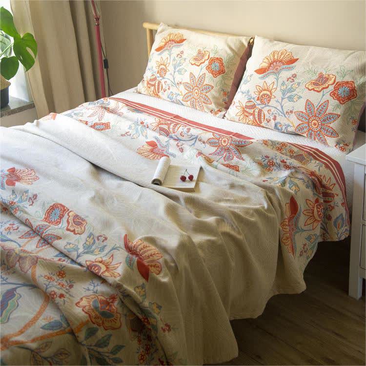 Rustic Floral Cotton Quilt Set | 100% Organic Cotton | King Size with 2 Pillowcases