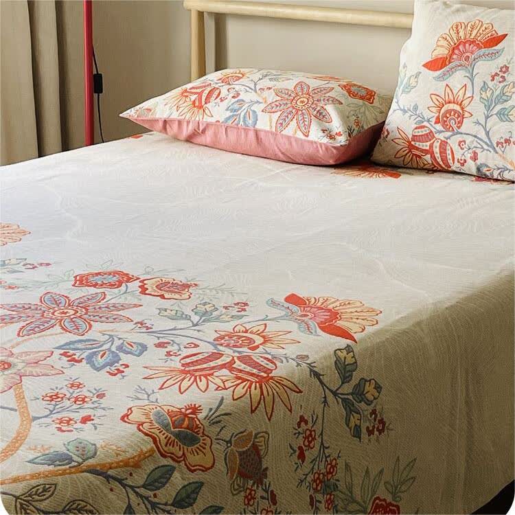 Rustic Floral Cotton Quilt Set | 100% Organic Cotton | King Size with 2 Pillowcases
