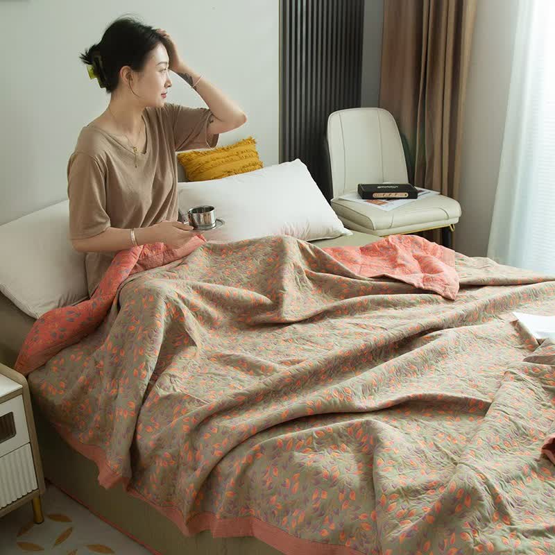 Floral Quilt Set | 100% Cotton Gauze | Full, Queen, King Sizes